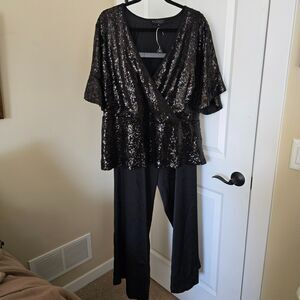 Eloquii Black Sequin Top and Pant Suit Sz 20
